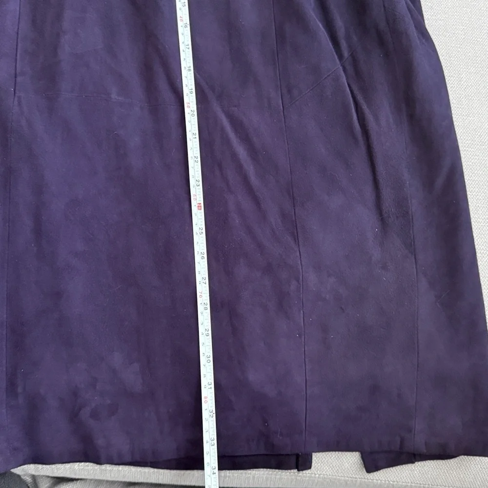 Vintage Saks Fifth Avenue Suede Leather Deep Purple Midi Skirt - Picture 8 of 12
